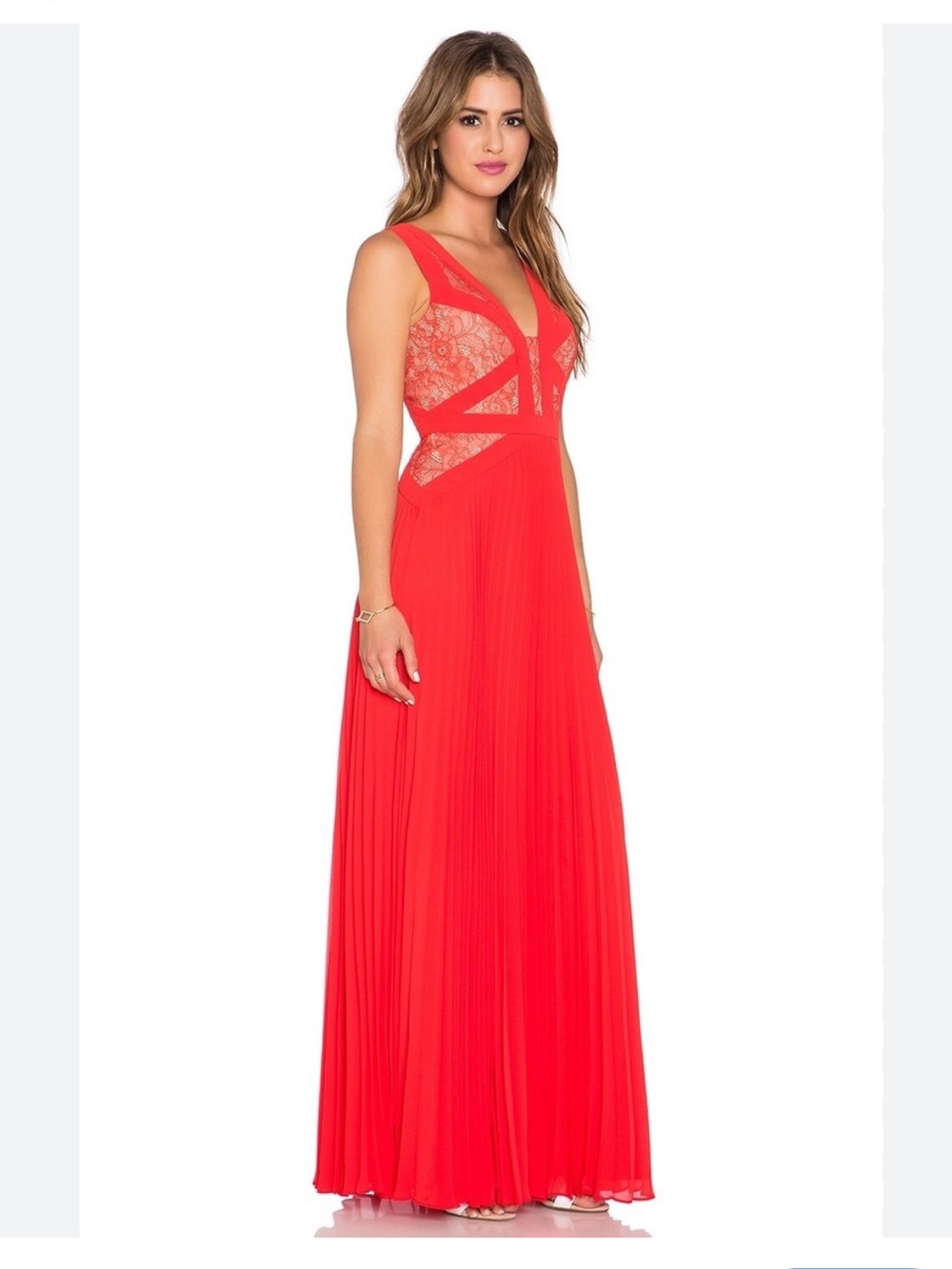 BCBG MAXAZRIA Pleated Maxi Dress in Bright Poppy